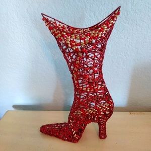 Red & Gold Sequin/Beaded High Heel Home Decoration